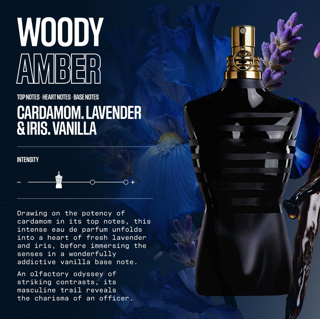 Jean Paul Gaultier Le Male Le Parfum - Amber Woody Eau de Parfum Intense for Men Fragrance - Cardamom, Lavender & Iris, Vanilla - Men's Perfume Spray